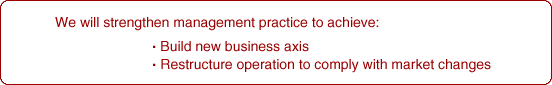 We will strengthen management practice to achieve:Build new business axis/Restructure operation in a market appropriate way